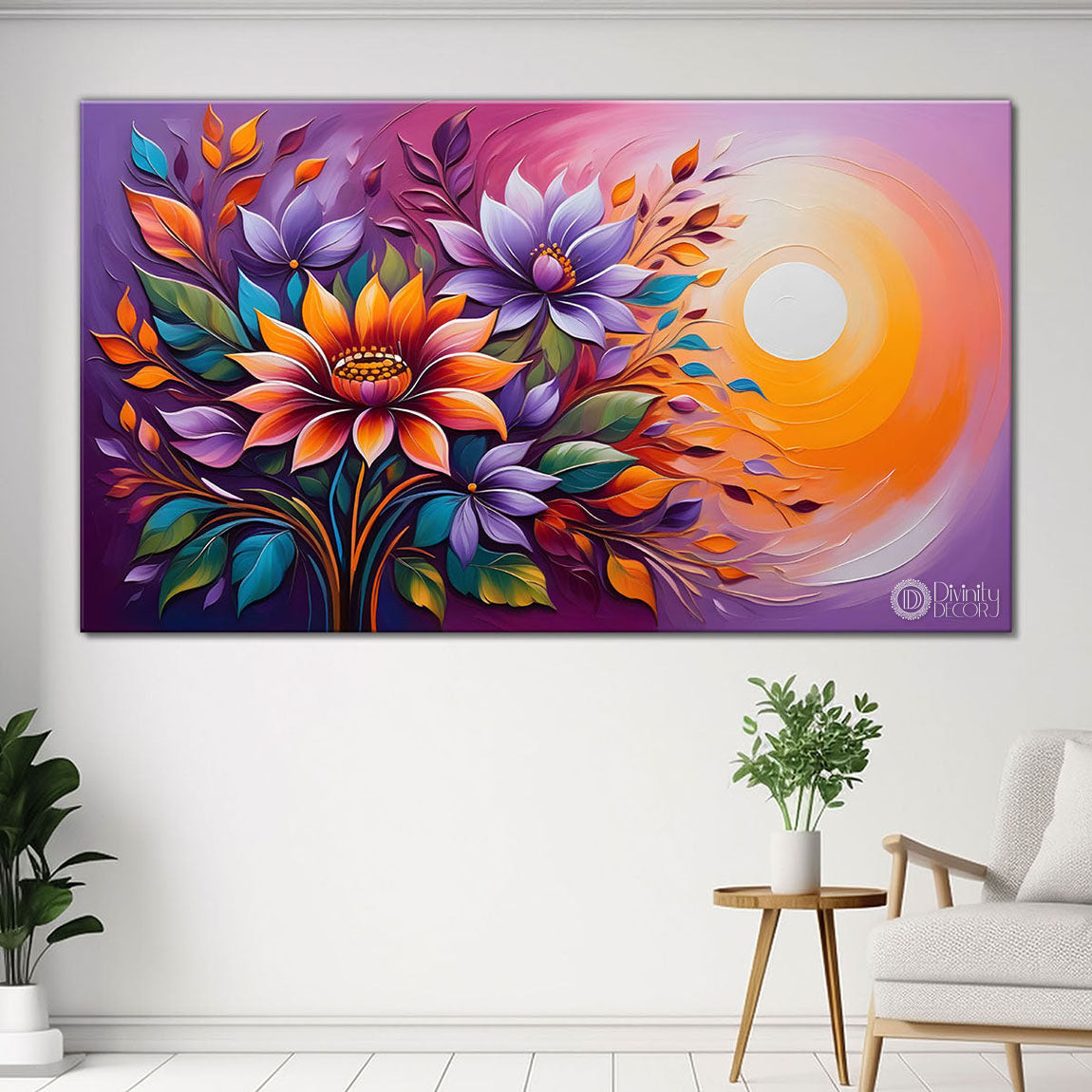 Flowers and sun painting Canvas Painting - Nature Art -398