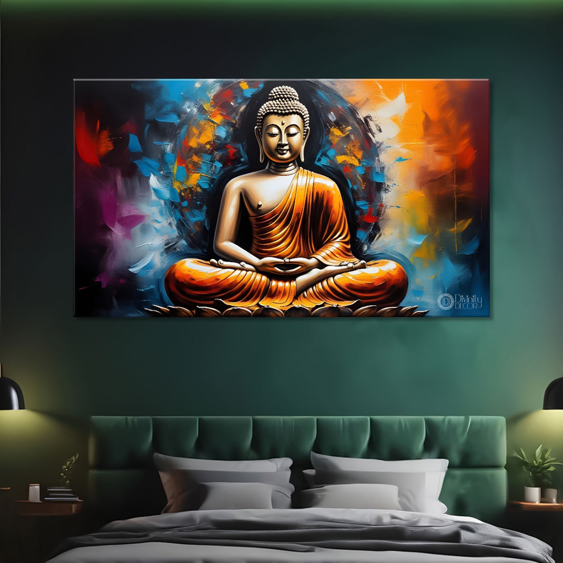 Golden buddha with colorful textured background painting Canvas Wall Painting - Buddha-399