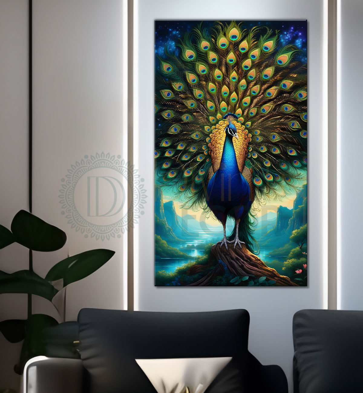 Peacock with blue background modern art painting  - Design - Peacock-V-39