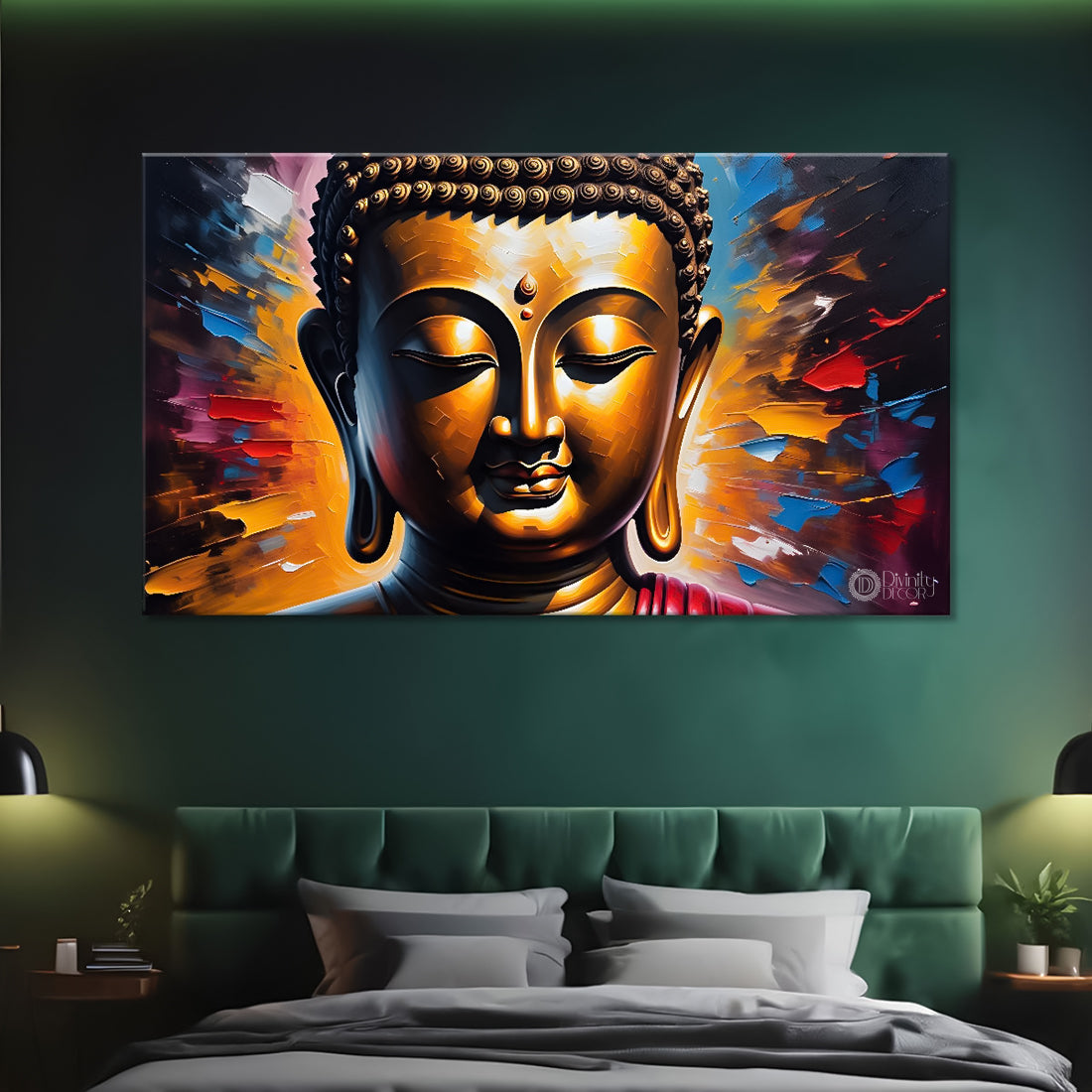 Golden buddha with colorful textured background painting Canvas Wall Painting - Buddha-400