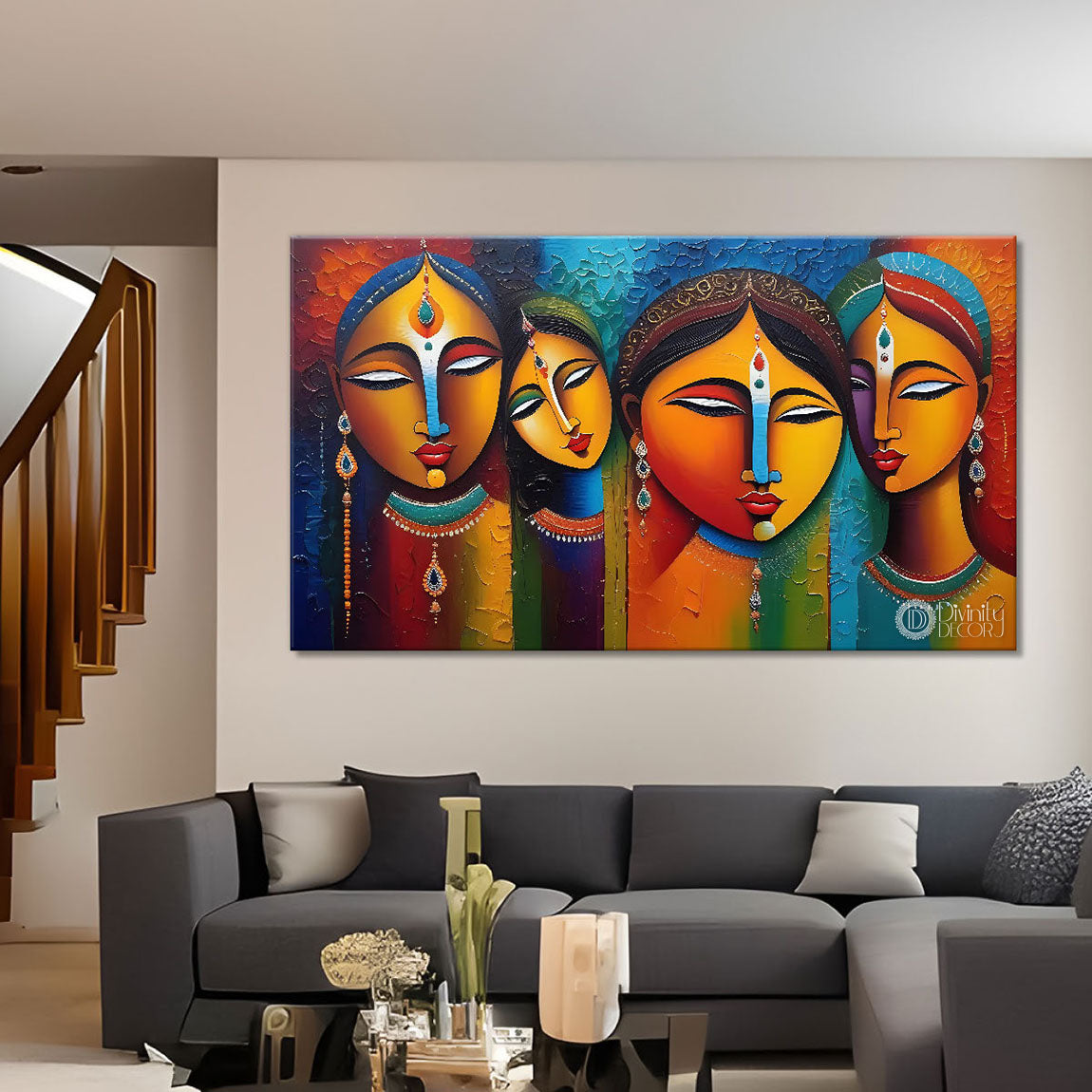 Multiple faces in textured modern art Canvas Painting - Design - Modern-L-400