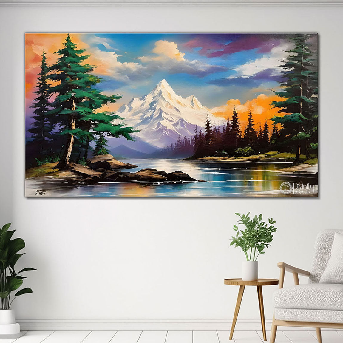 Mountains with trees painting Canvas Painting - Nature Art -400