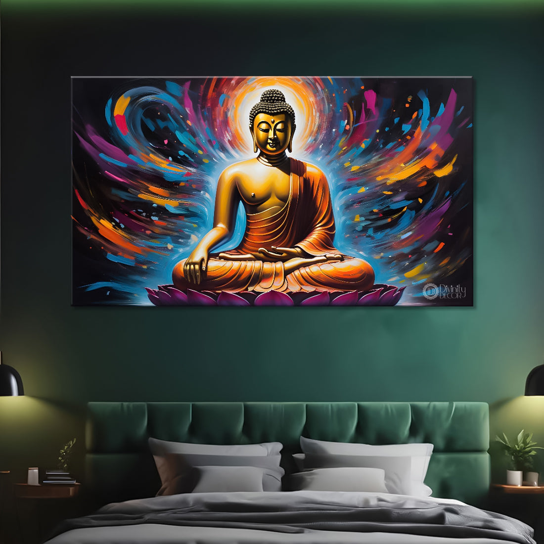 Golden buddha with colorful textured background painting Canvas Wall Painting - Buddha-401