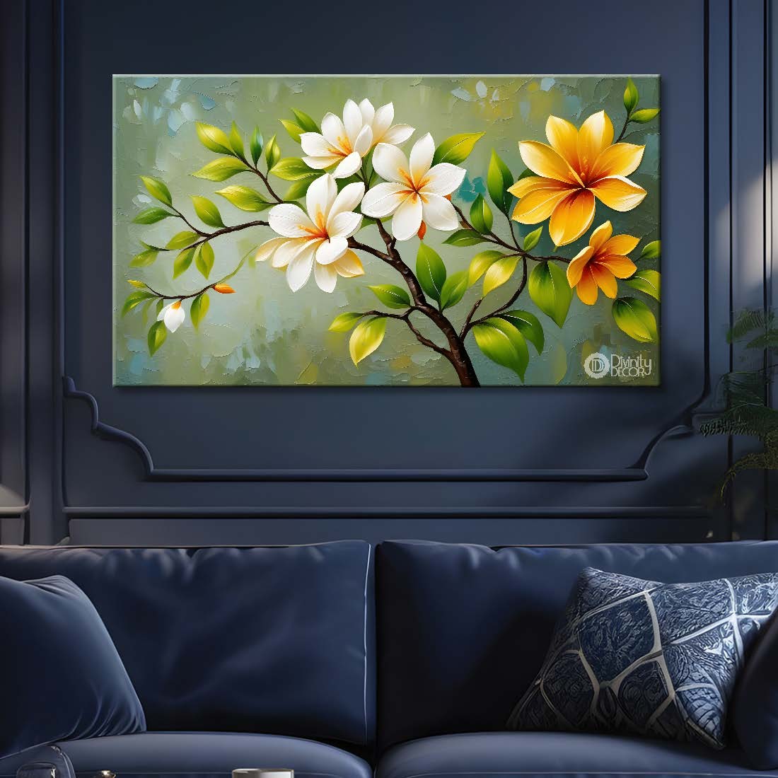 Lily flowers in green background canvas painting- Flower-401