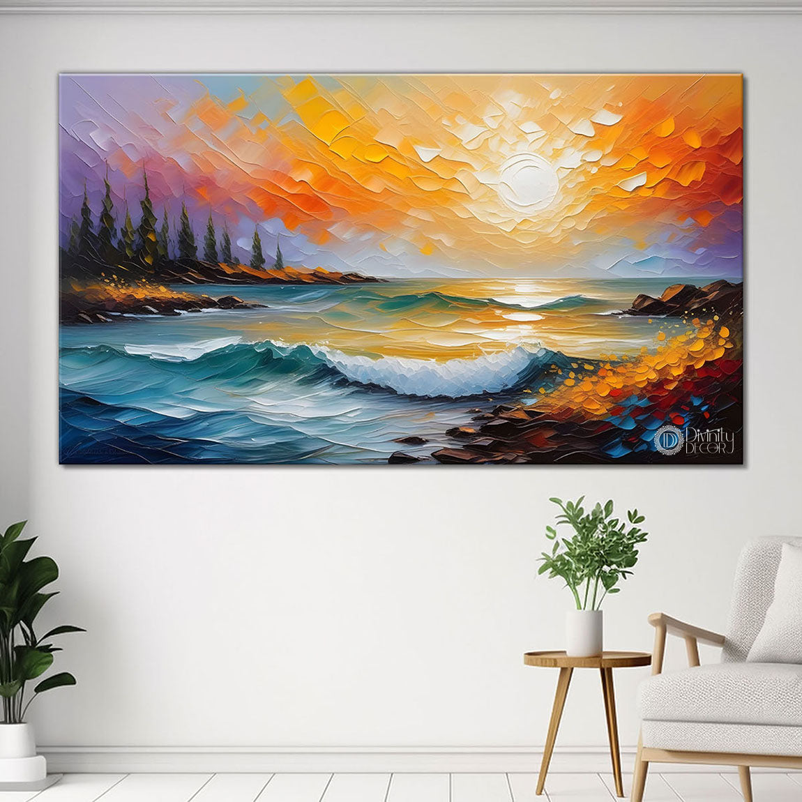 River with the sunset painting Canvas Painting - Nature Art -401