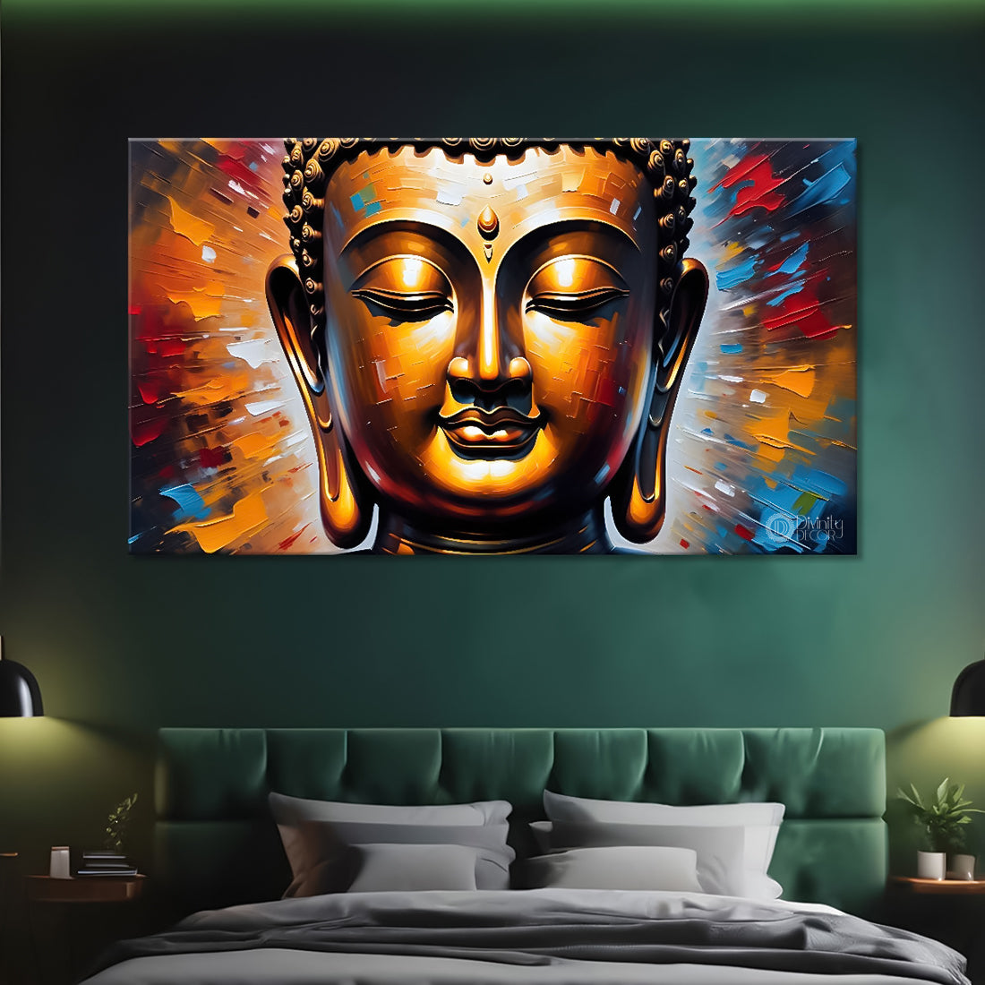 Golden buddha with colorful textured background painting Canvas Wall Painting - Buddha-402