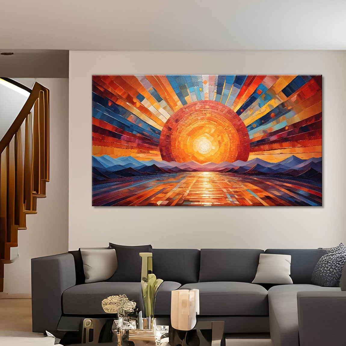 Sunset view textured modern art Canvas Painting - Design - Modern-L-403