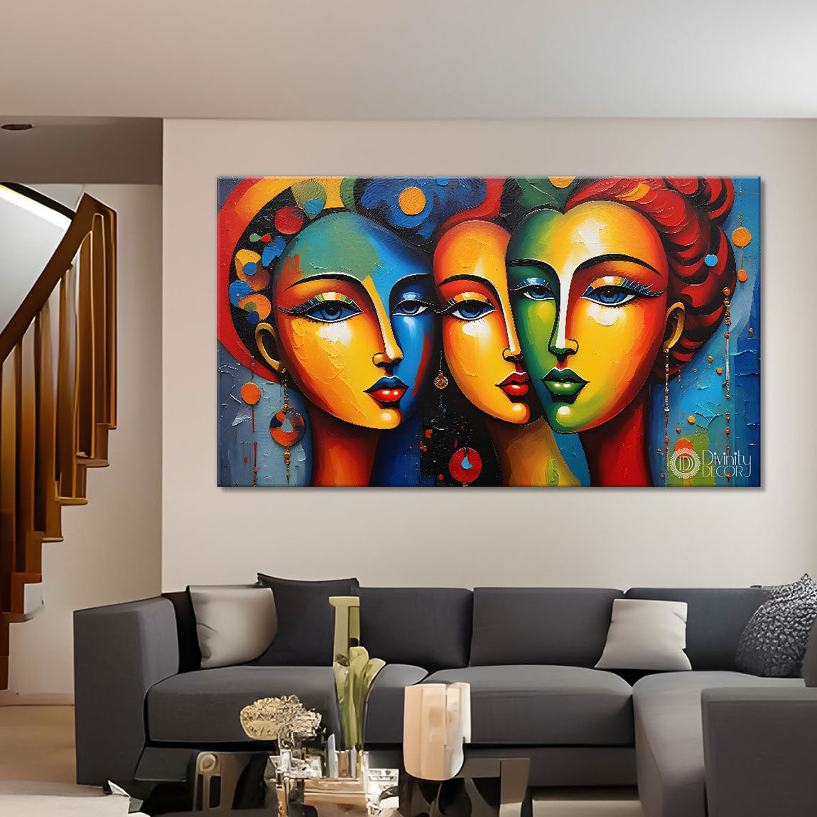 Multiple faces in textured modern art Canvas Painting - Design - Modern-L-404