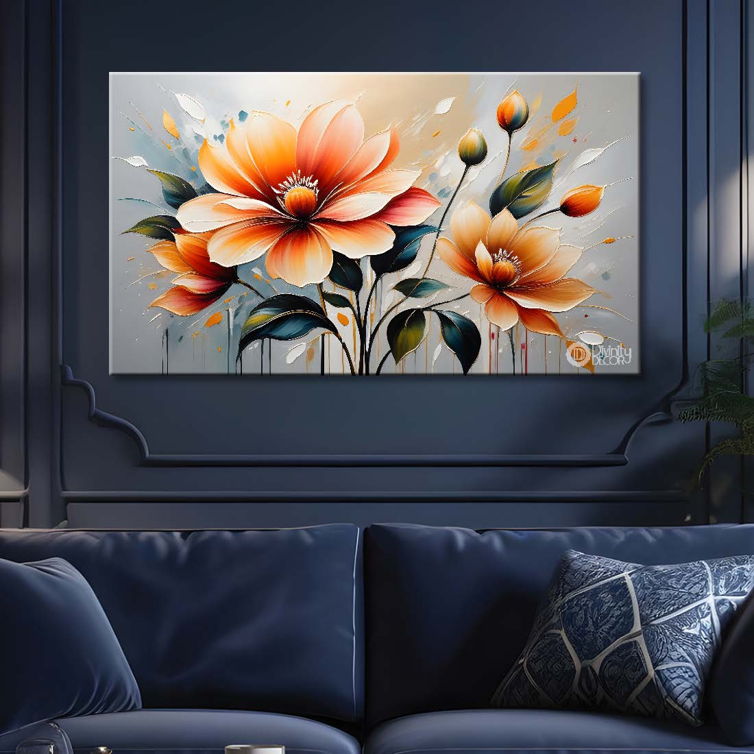 Orange flower in light background canvas painting- Flower-406