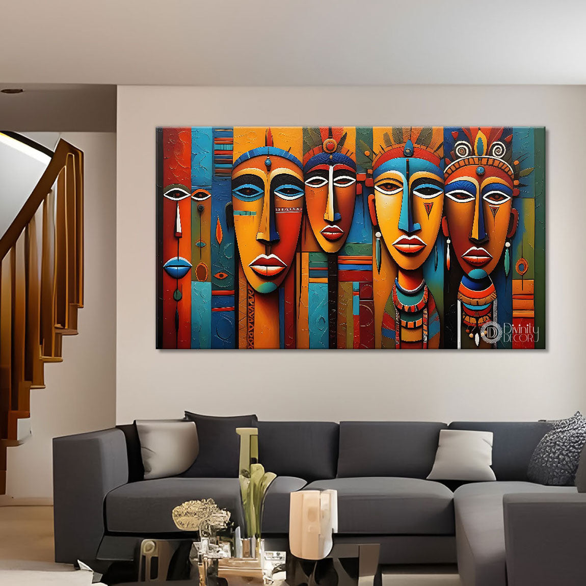 Beautiful tribal women textured modern art Canvas Painting - Design - Modern-L-406