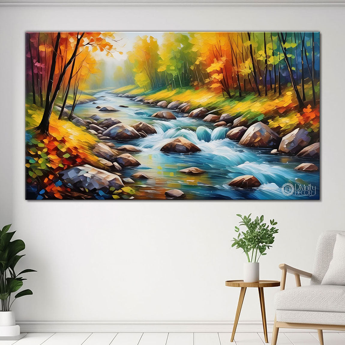 Colorful trees and lake painting Canvas Painting - Nature Art -407