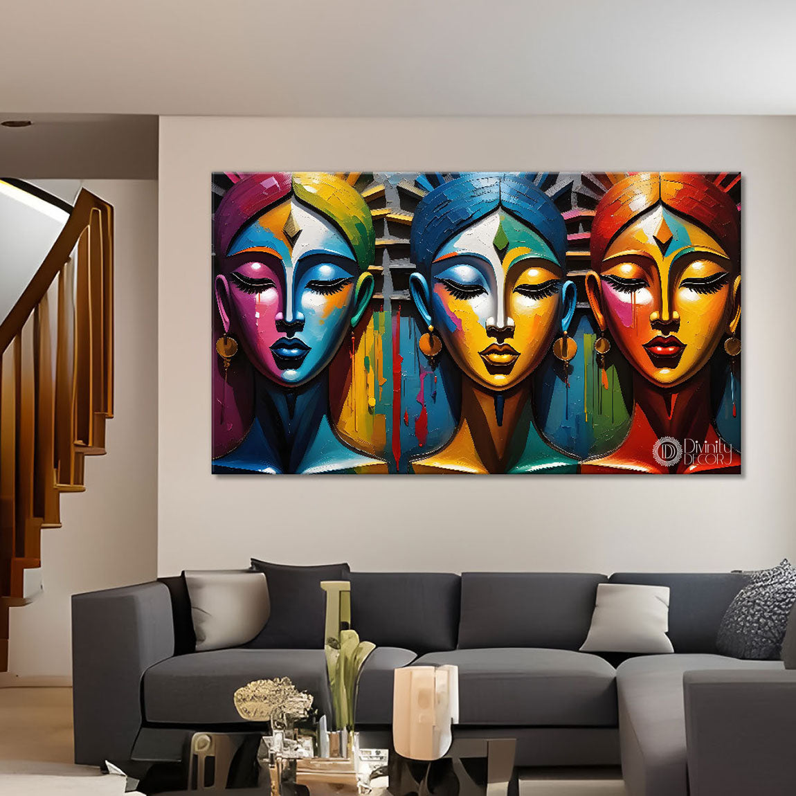 Multiple faces in textured modern art Canvas Painting - Design - Modern-L-407