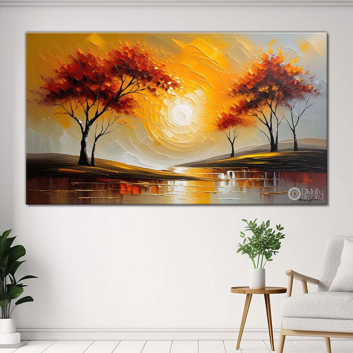 Orange trees with sun painting Canvas Painting - Nature Art -408