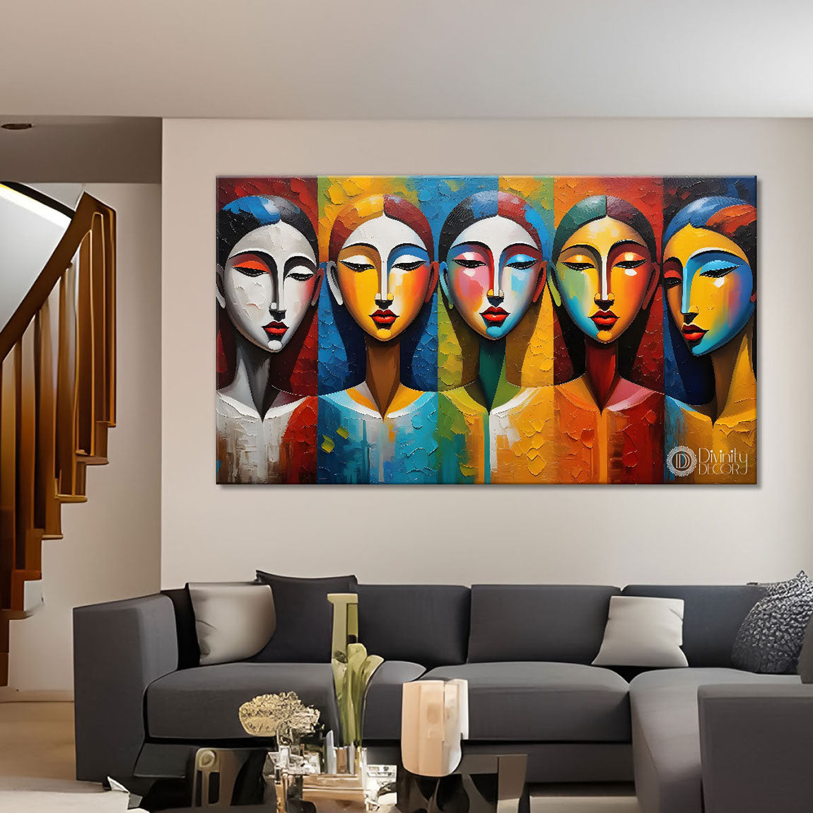 Multiple faces in textured modern art Canvas Painting - Design - Modern-L-408