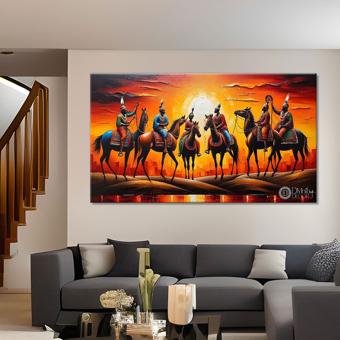 Tribal men on horse modern art Canvas Painting - Design - Modern-L-409