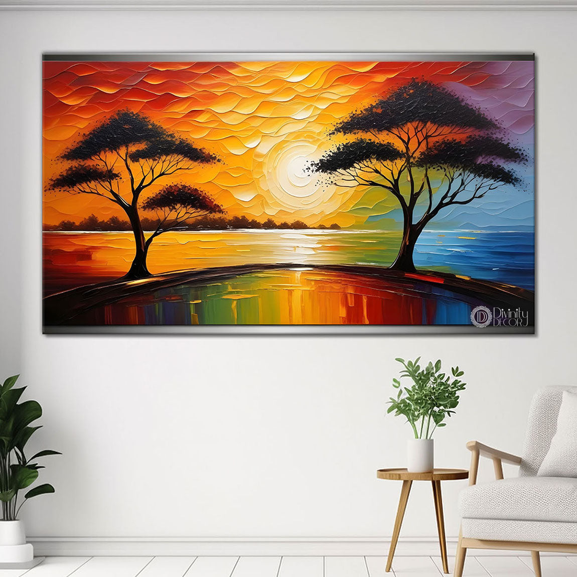 Trees with sunset painting painting Canvas Painting - Nature Art -411