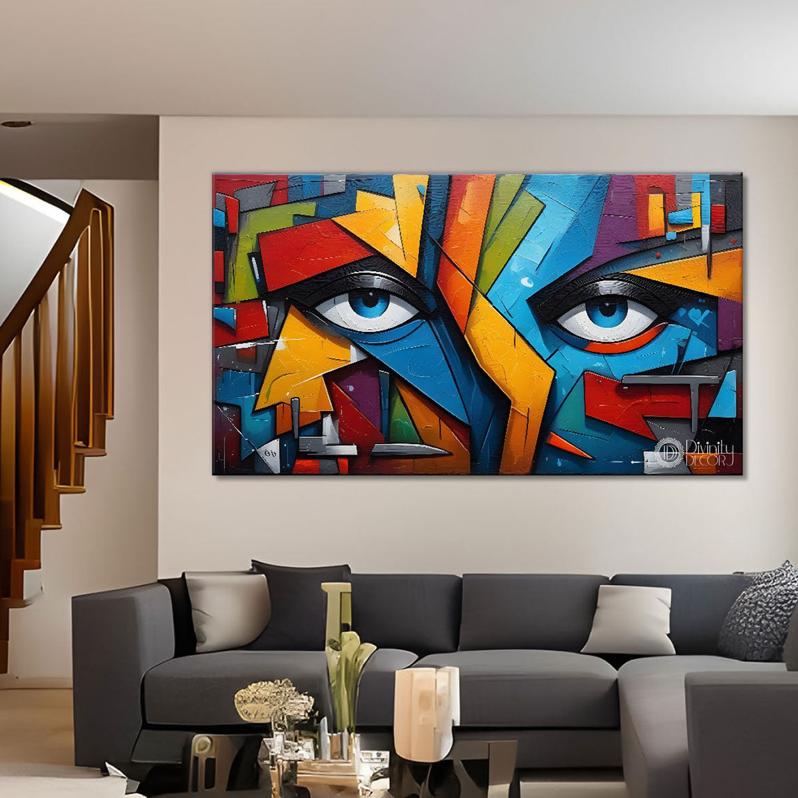 Gematrical pattern with eyes modern art Canvas Painting - Design - Modern-L-411
