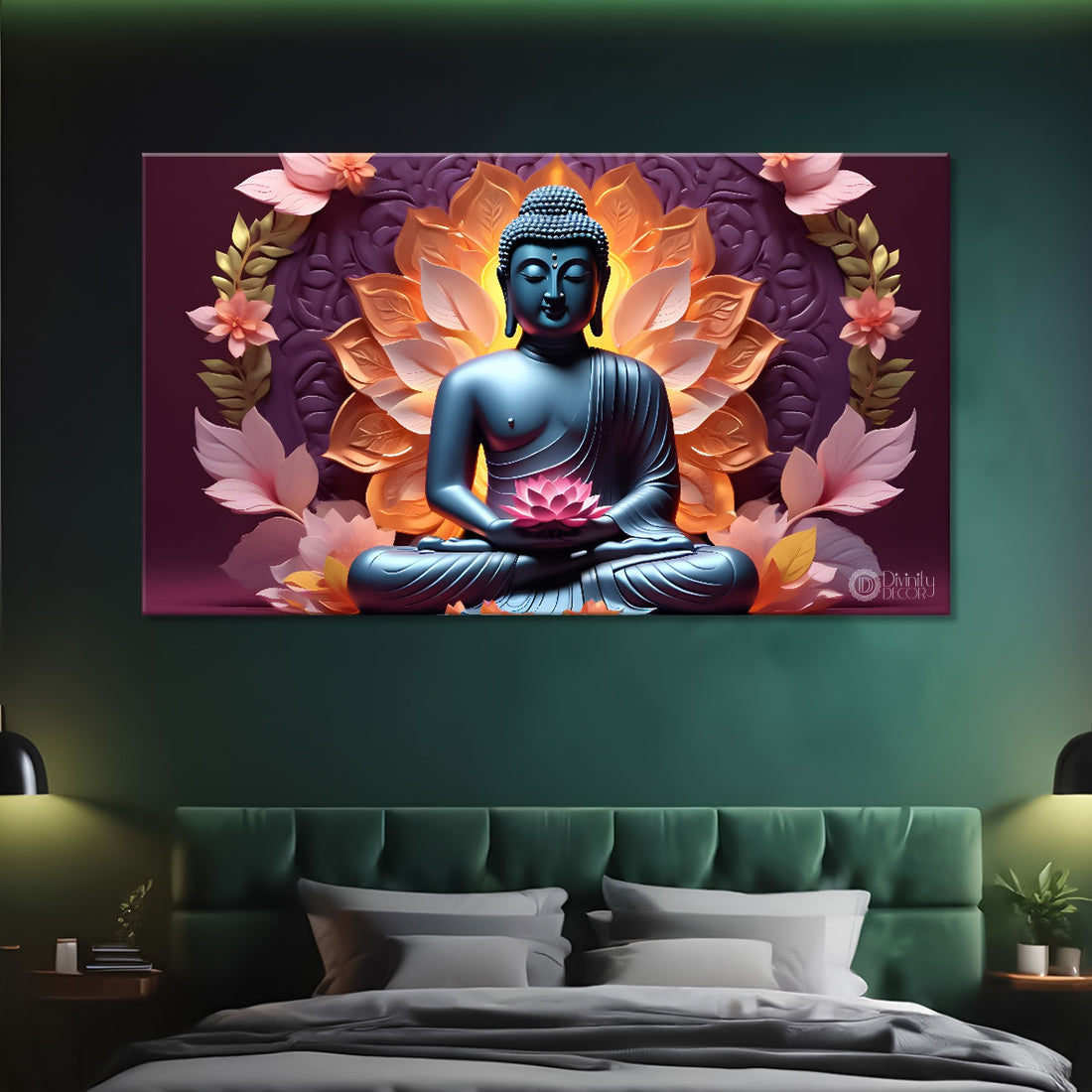 Buddha with lotus background textured painting Canvas Wall Painting - Buddha-412