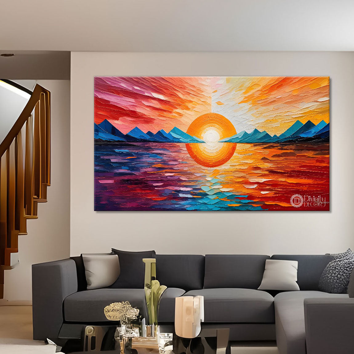 Sunset view textured modern art Canvas Painting - Design - Modern-L-412