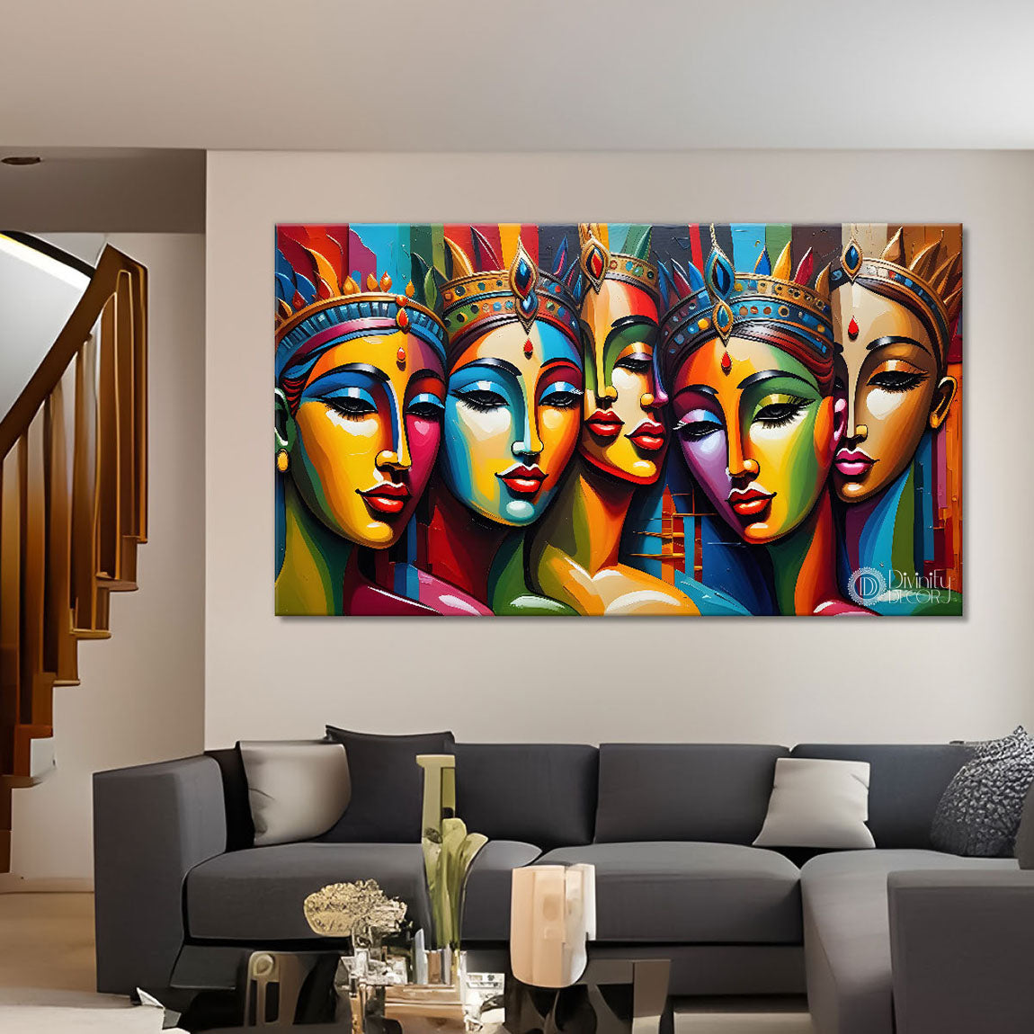 Beautiful tribal women textured modern art Canvas Painting - Design - Modern-L-413