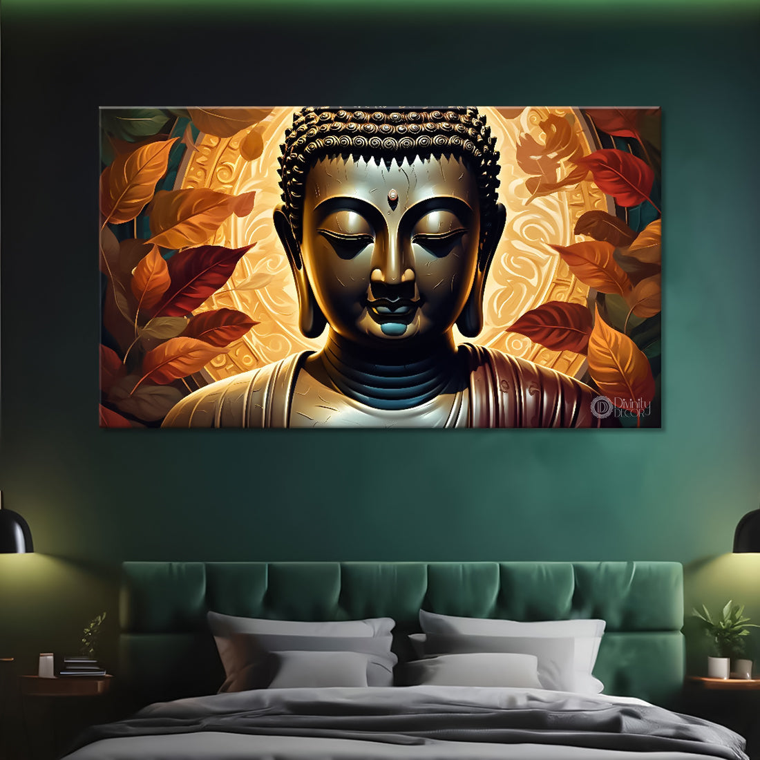 Buddha with orange leaves background textured painting Canvas Wall Painting - Buddha-416