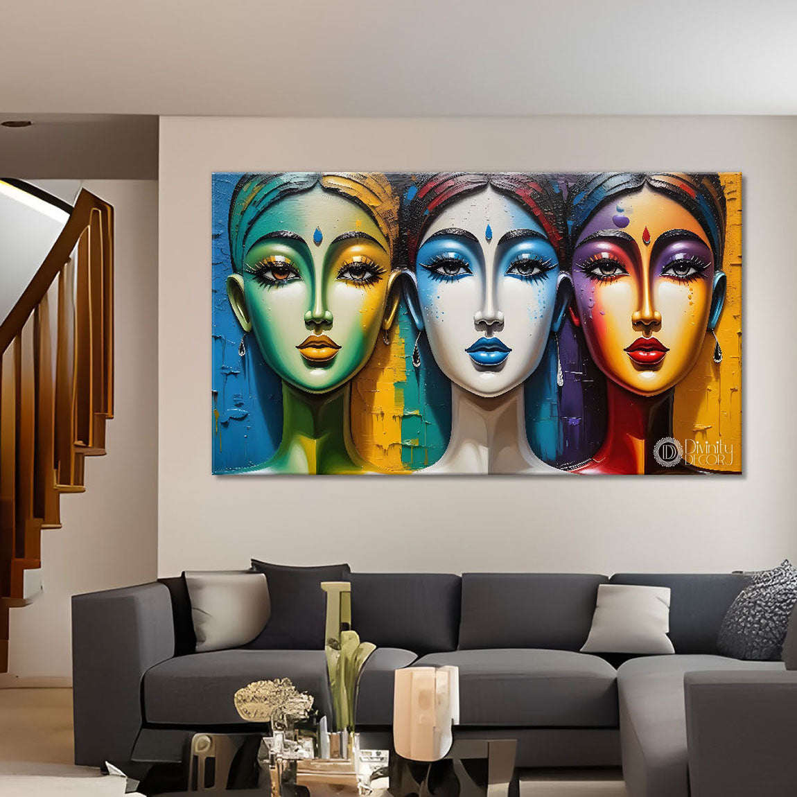 Multiple faces in textured modern art Canvas Painting - Design - Modern-L-416