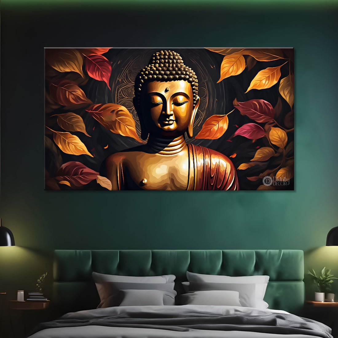 Buddha with orange leaves background textured painting Canvas Wall Painting - Buddha-417