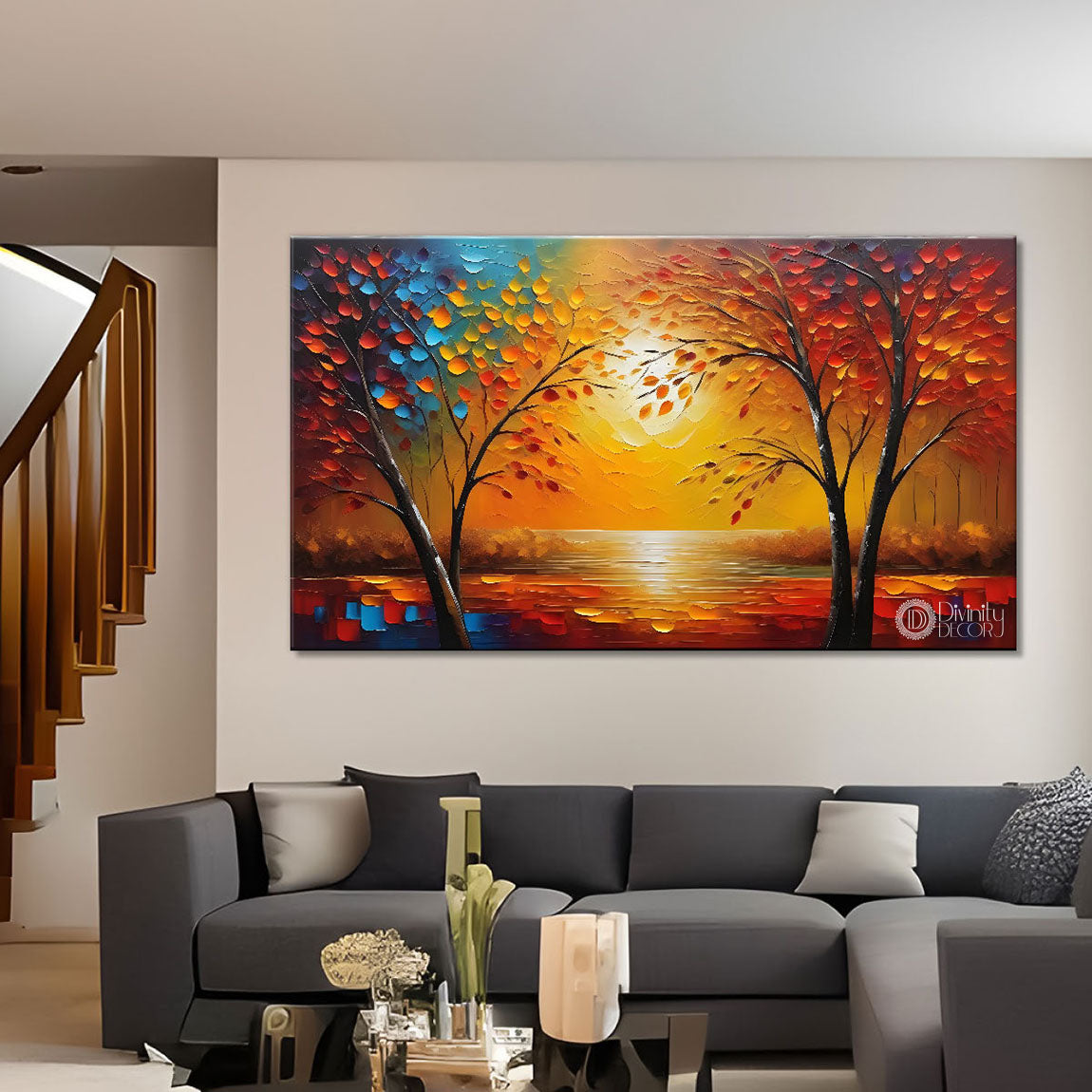 Tree in textured modern art Canvas Painting - Design - Modern-L-417