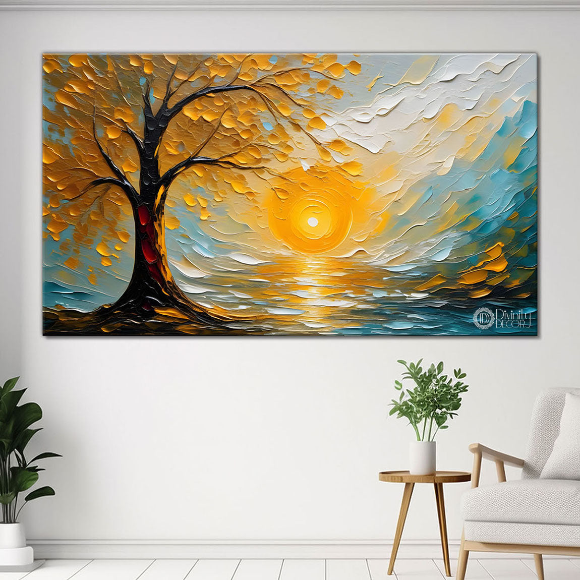 Tree with sun painting Canvas Painting - Nature Art -417