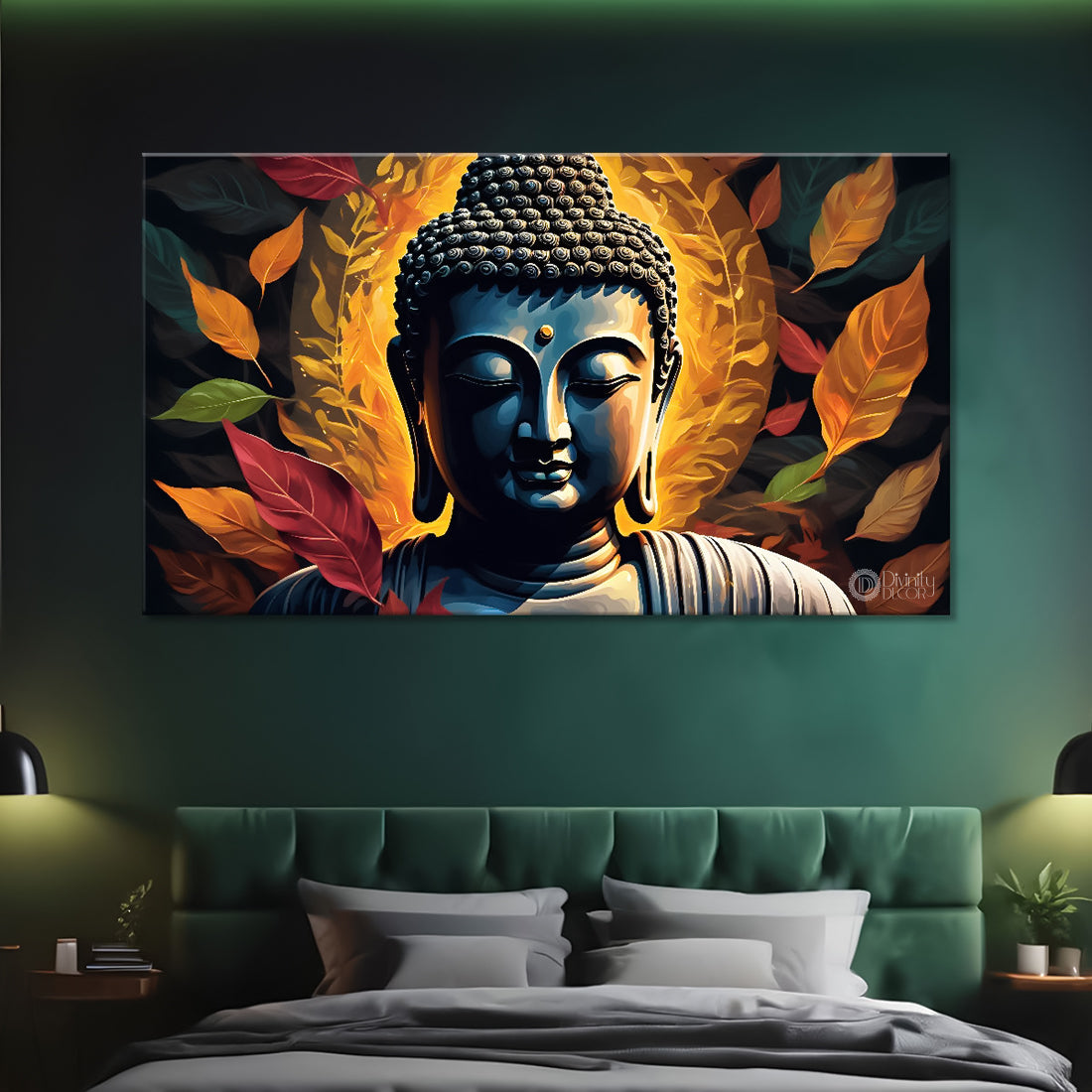 Buddha with orange leaves background textured painting Canvas Wall Painting - Buddha-418