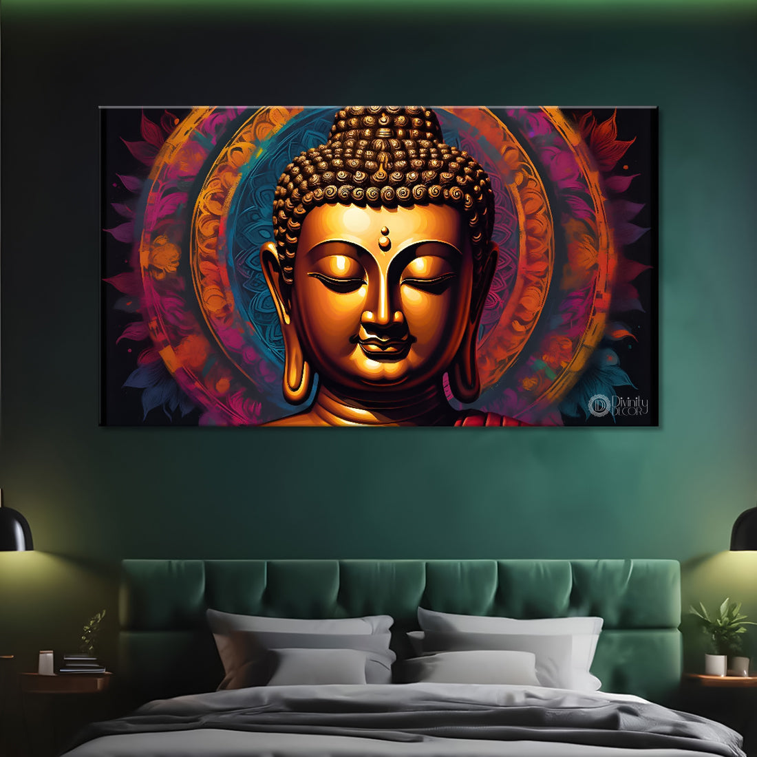 Bolden buddha with the brown background textured painting Canvas Wall Painting - Buddha-419