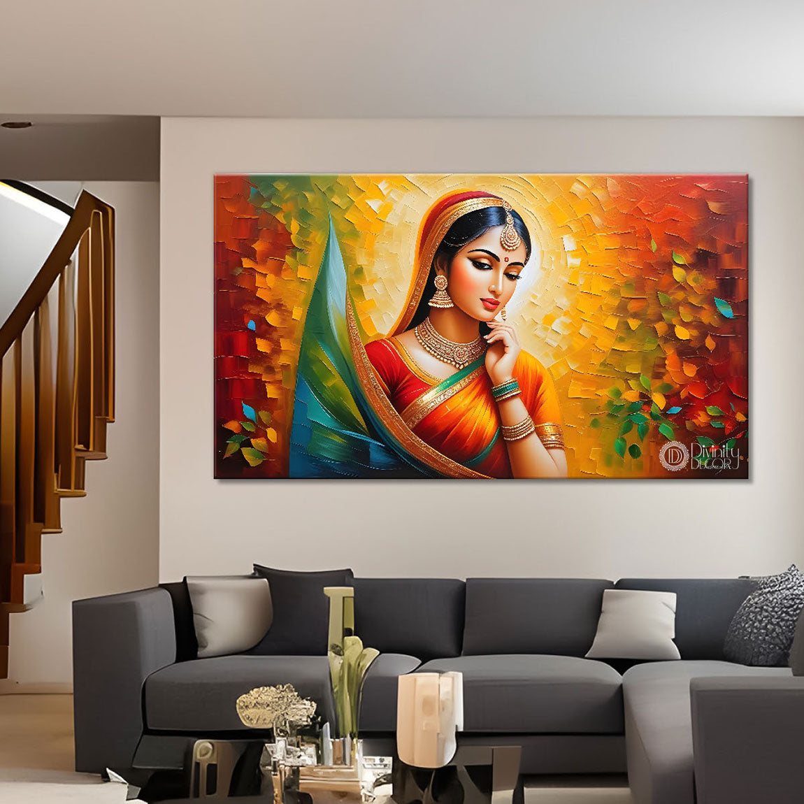 Beautiful woman with colorful background modern art Canvas Painting - Design - Modern-L-420