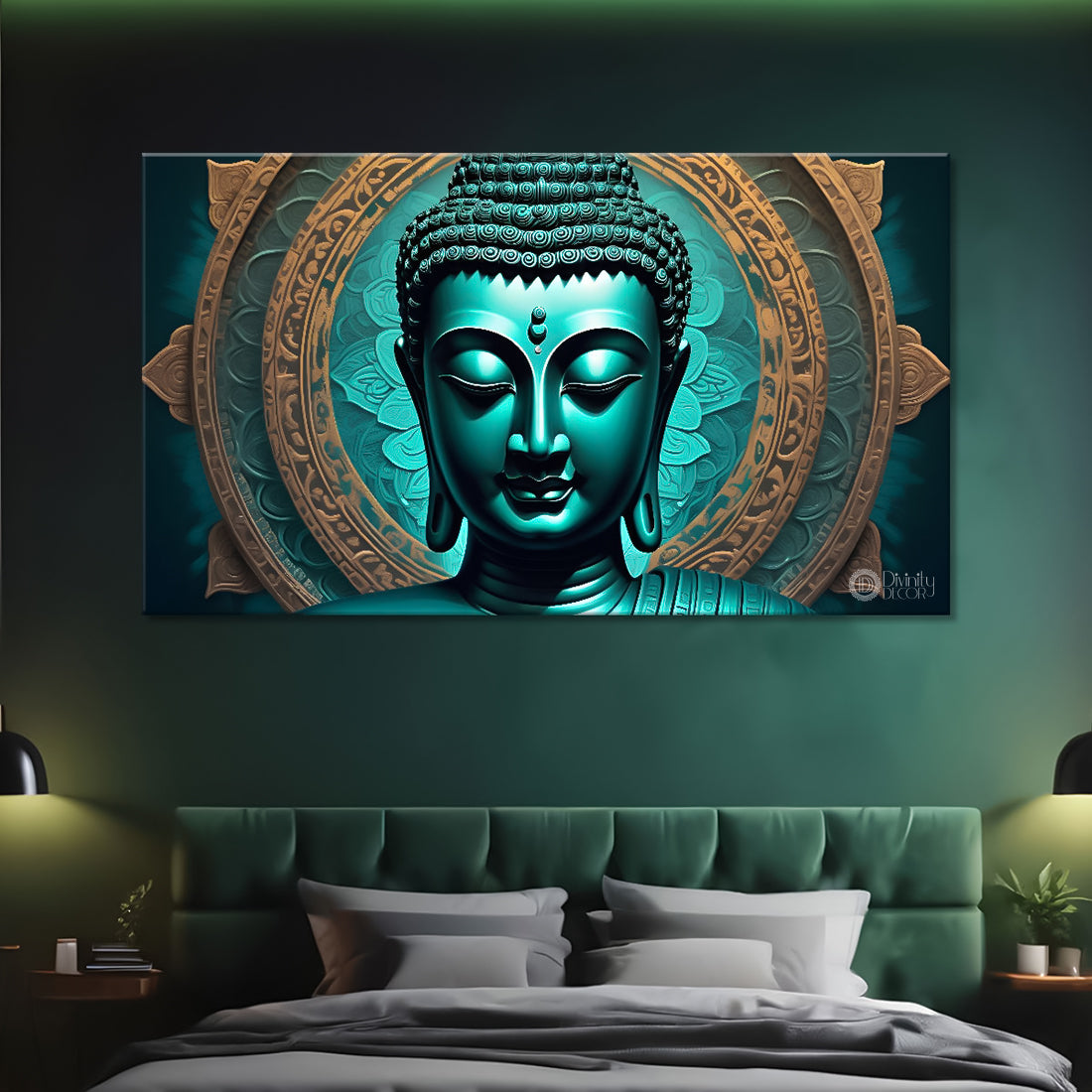 Green face buddha textured painting Canvas Wall Painting - Buddha-422