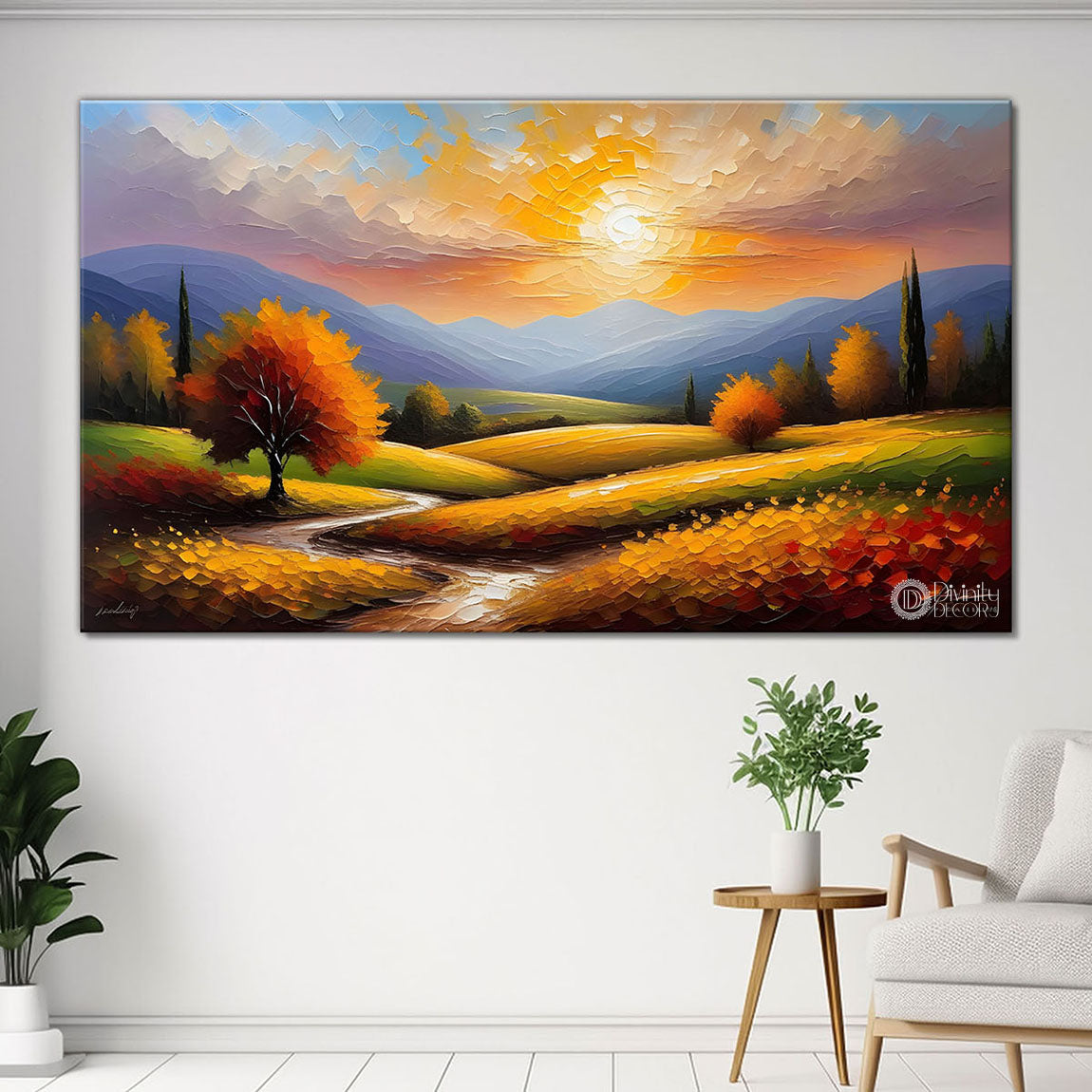 Mountains with greenery painting Canvas Painting - Nature Art -422