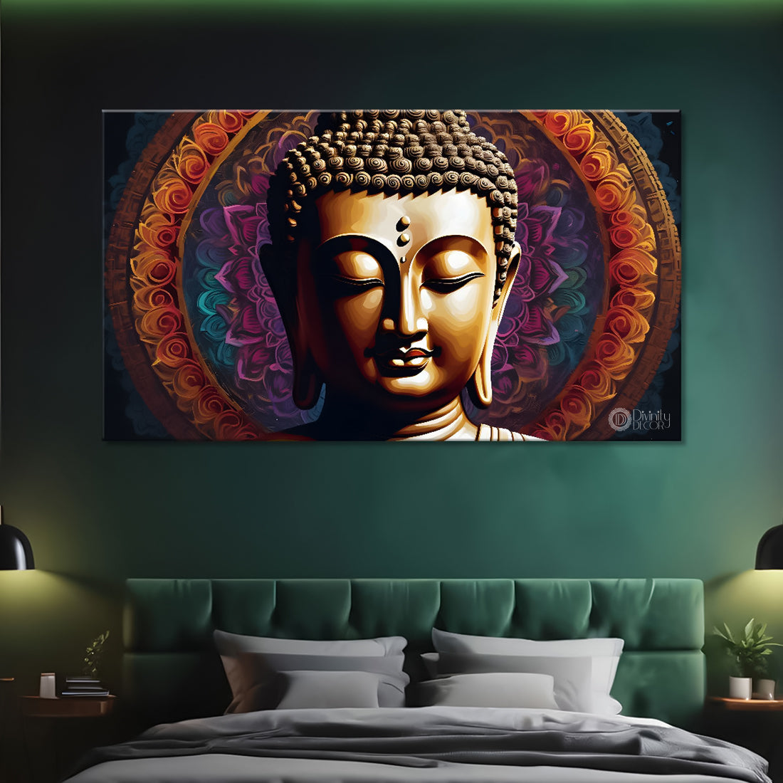 Golden buddha with the brown background textured painting Canvas Wall Painting - Buddha-423