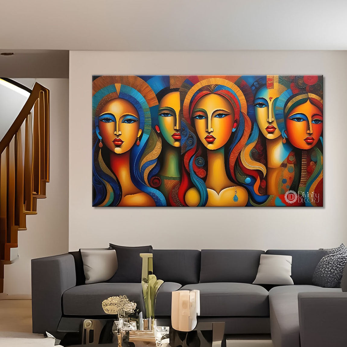 Multiple faces in textured modern art Canvas Painting - Design - Modern-L-423