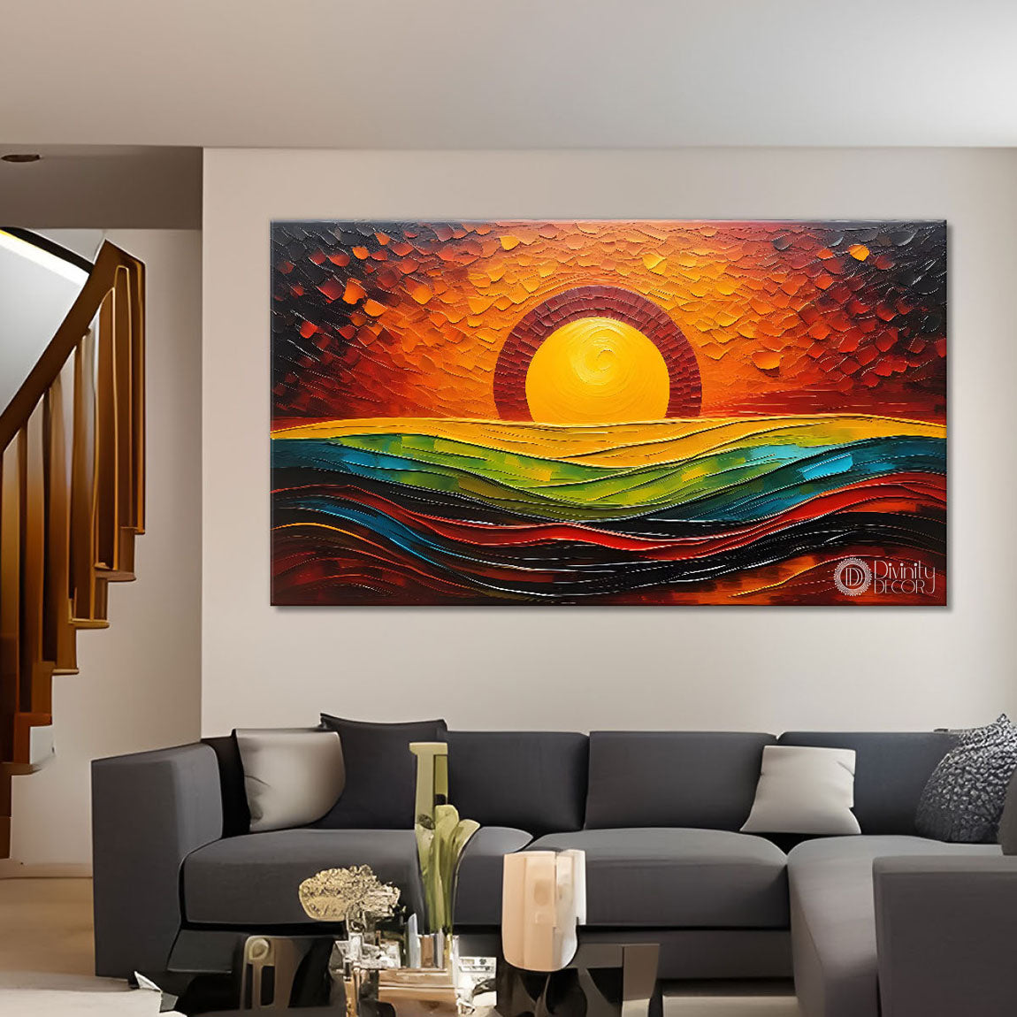 Sunset view textured modern art Canvas Painting - Design - Modern-L-424