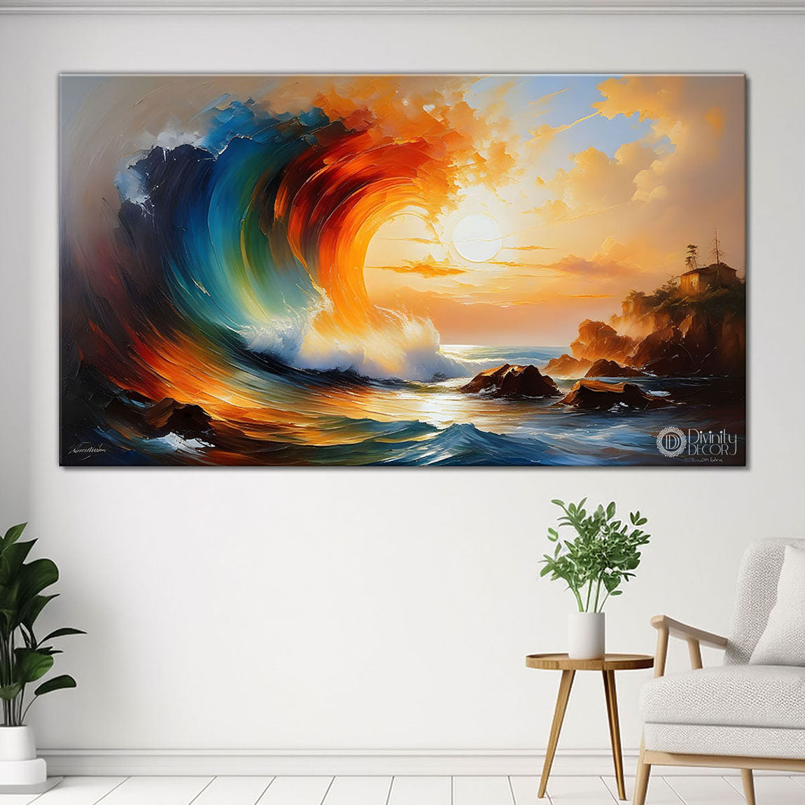 Colorful waves in textured painting Canvas Painting - Nature Art -425
