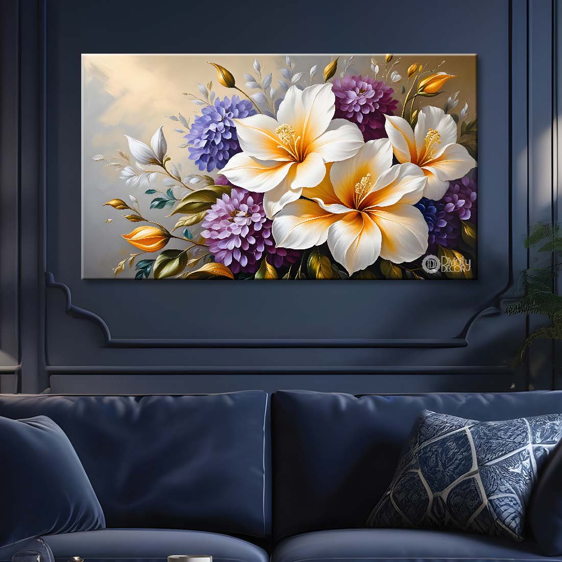 White flowers in light background canvas painting- Flower-425