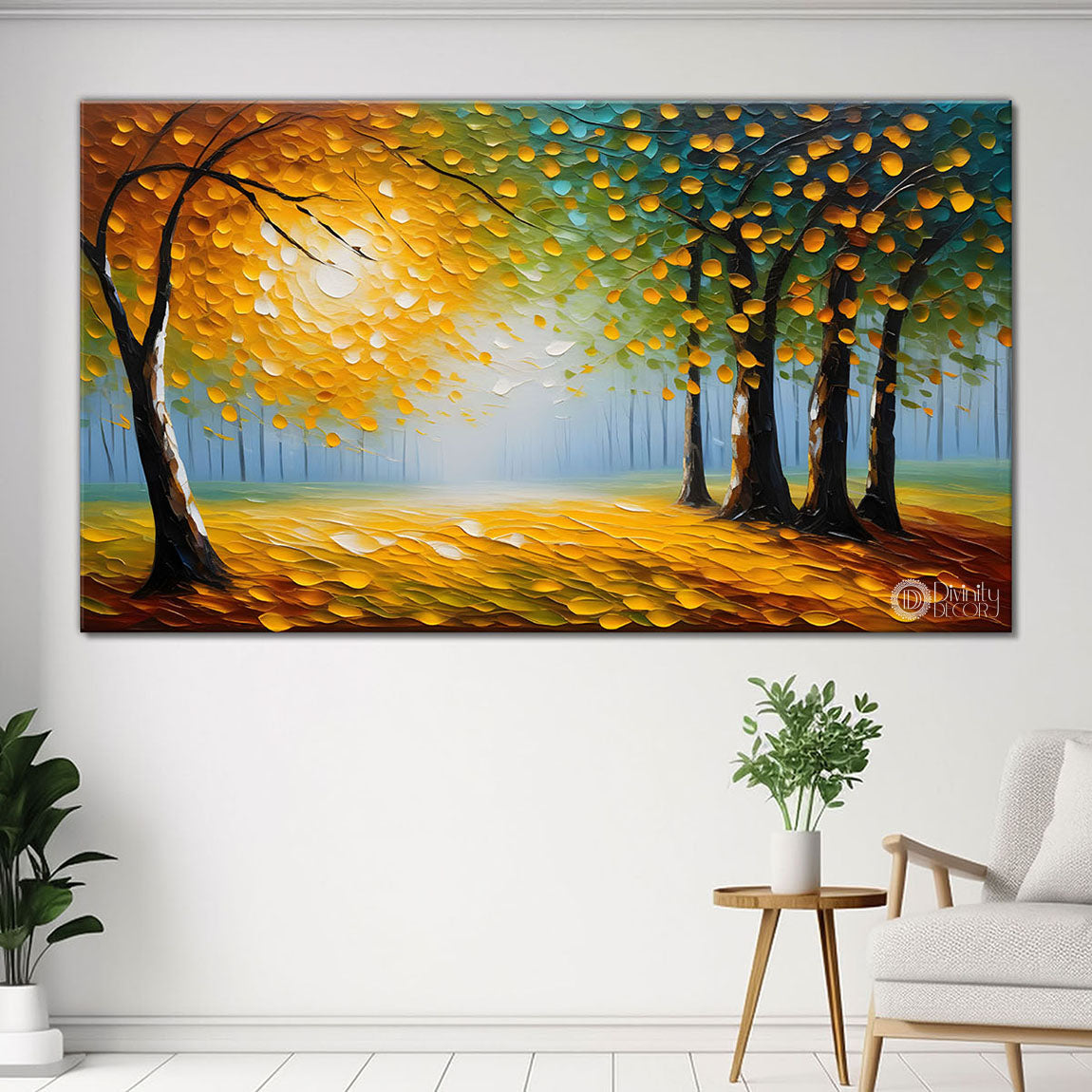 Trees with sun textured painting Canvas Painting - Nature Art -426