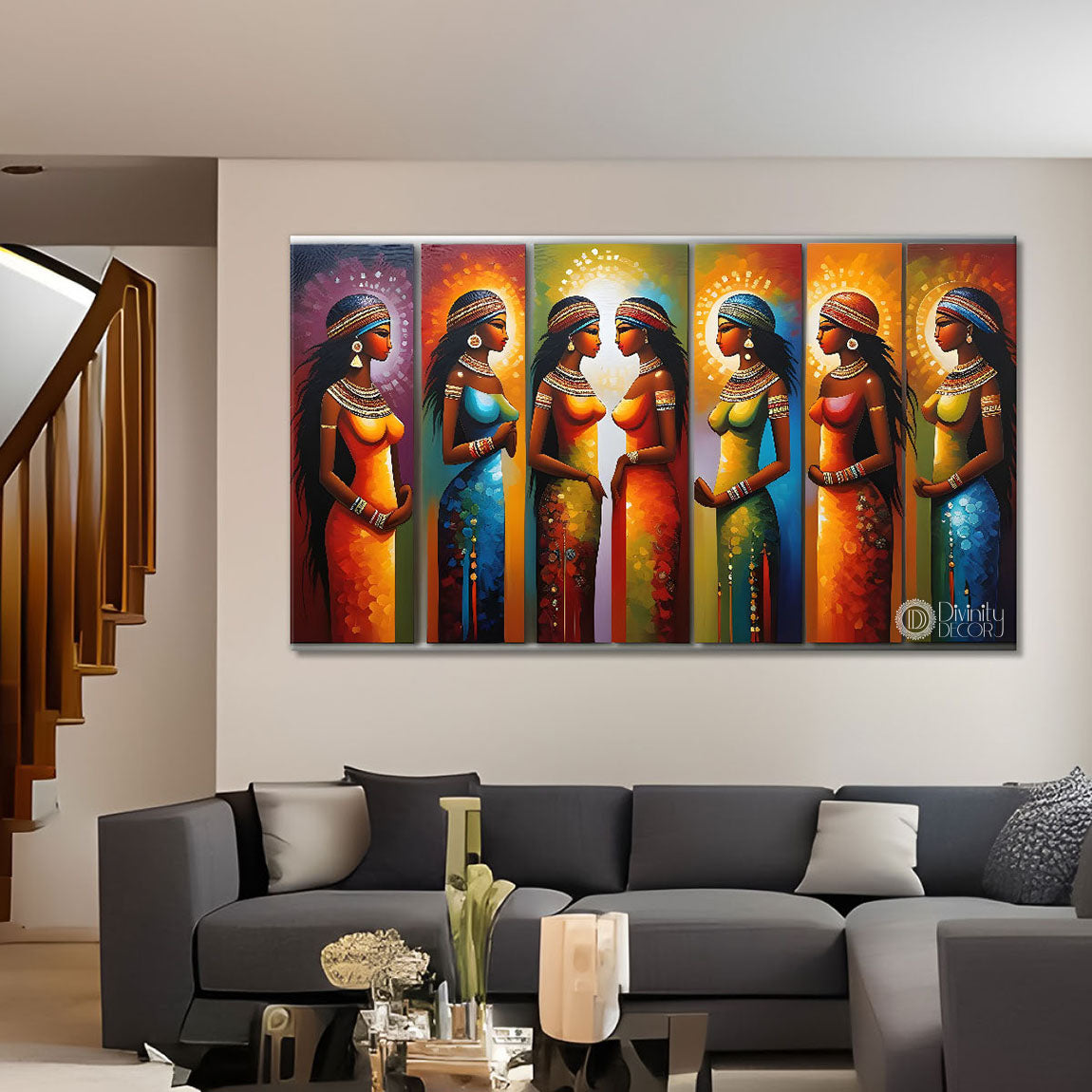 Beautiful tribal women textured modern art Canvas Painting - Design - Modern-L-427