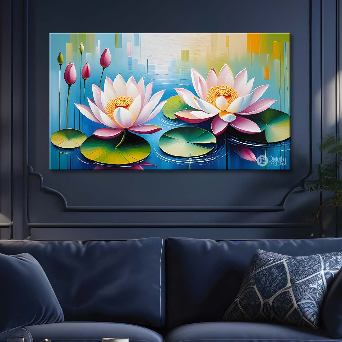 Lotus on the water textured painting canvas painting- Flower-428