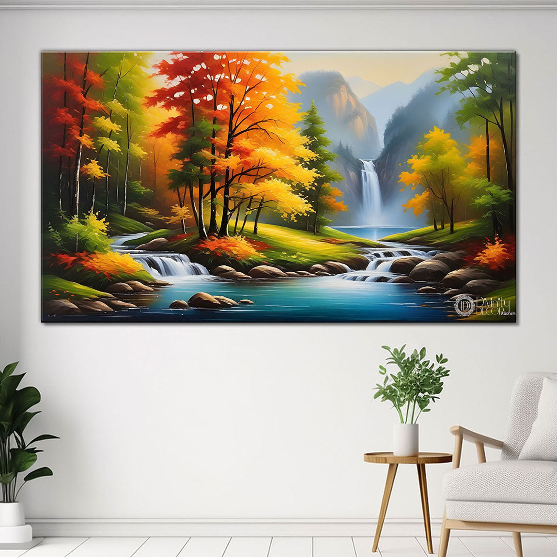 Orange trees with lake and mountains painting Canvas Painting - Nature Art -429