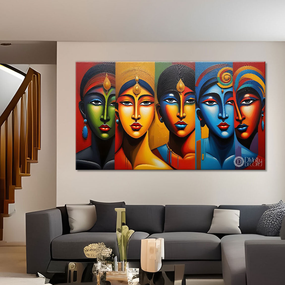 Beautiful tribal women textured modern art Canvas Painting - Design - Modern-L-430