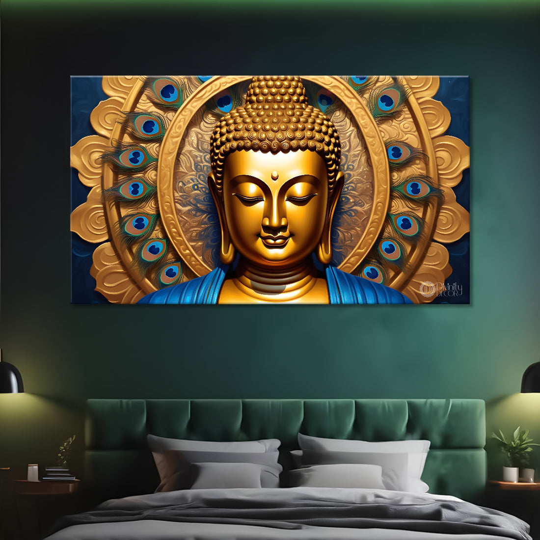 Golden buddha with the golden background textured painting Canvas Wall Painting - Buddha-431
