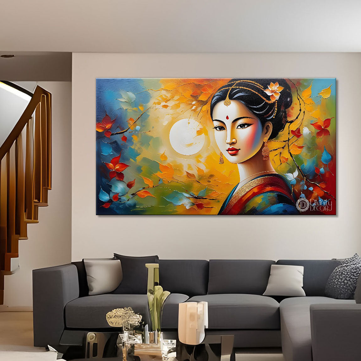 Beautiful women with colorful background modern art Canvas Painting - Design - Modern-L-431