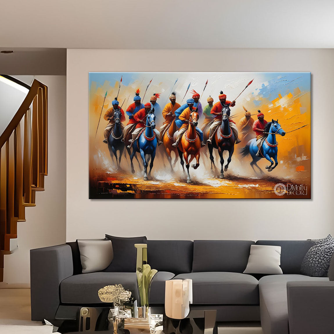 Tribal men on horse modern art Canvas Painting - Design - Modern-L-432