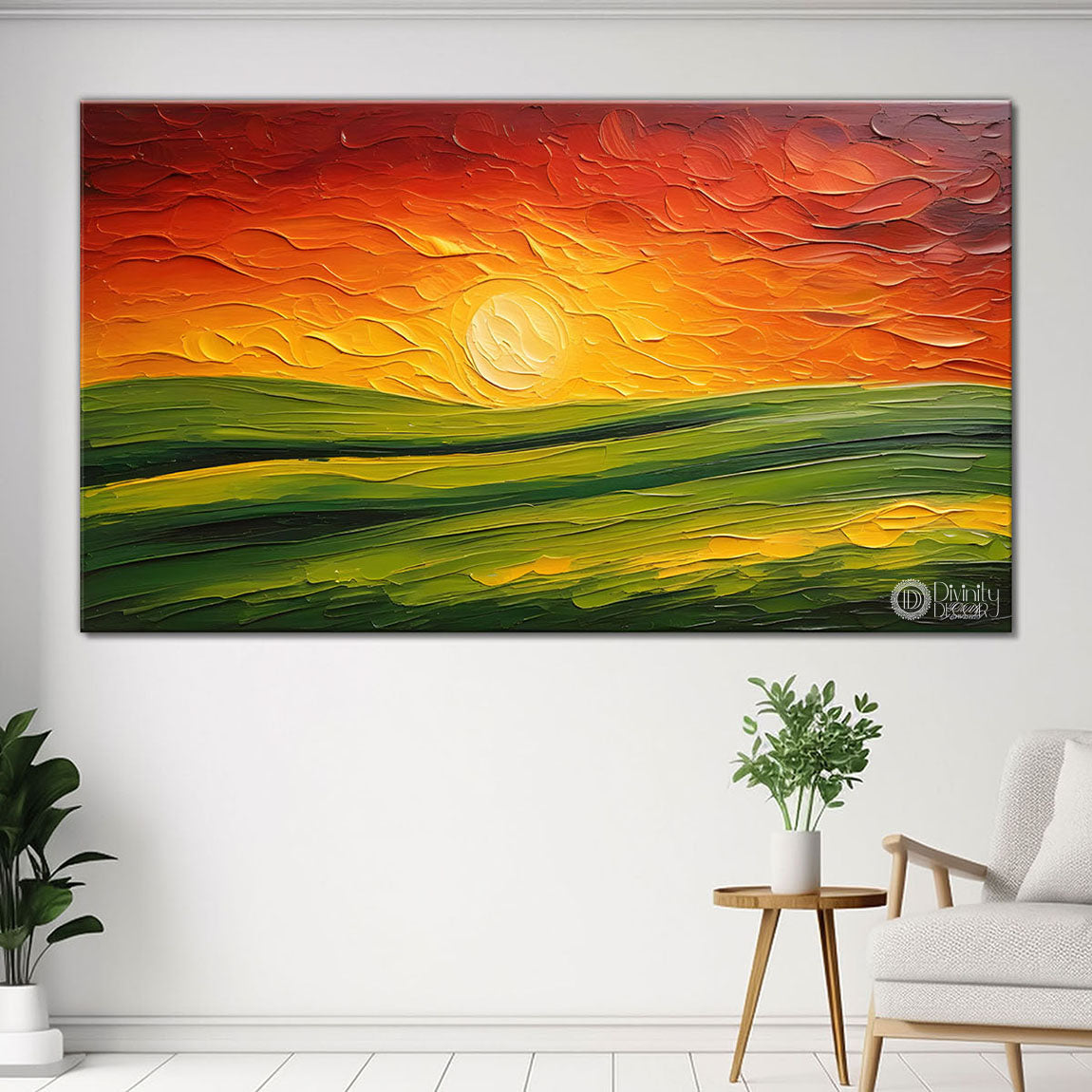 Sunrise with greenery painting Canvas Painting - Nature Art -432
