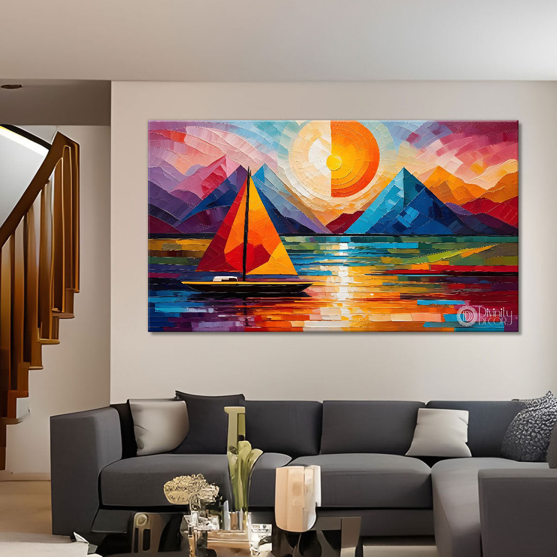 Mountains in texture modern art Canvas Painting - Design - Modern-L-435