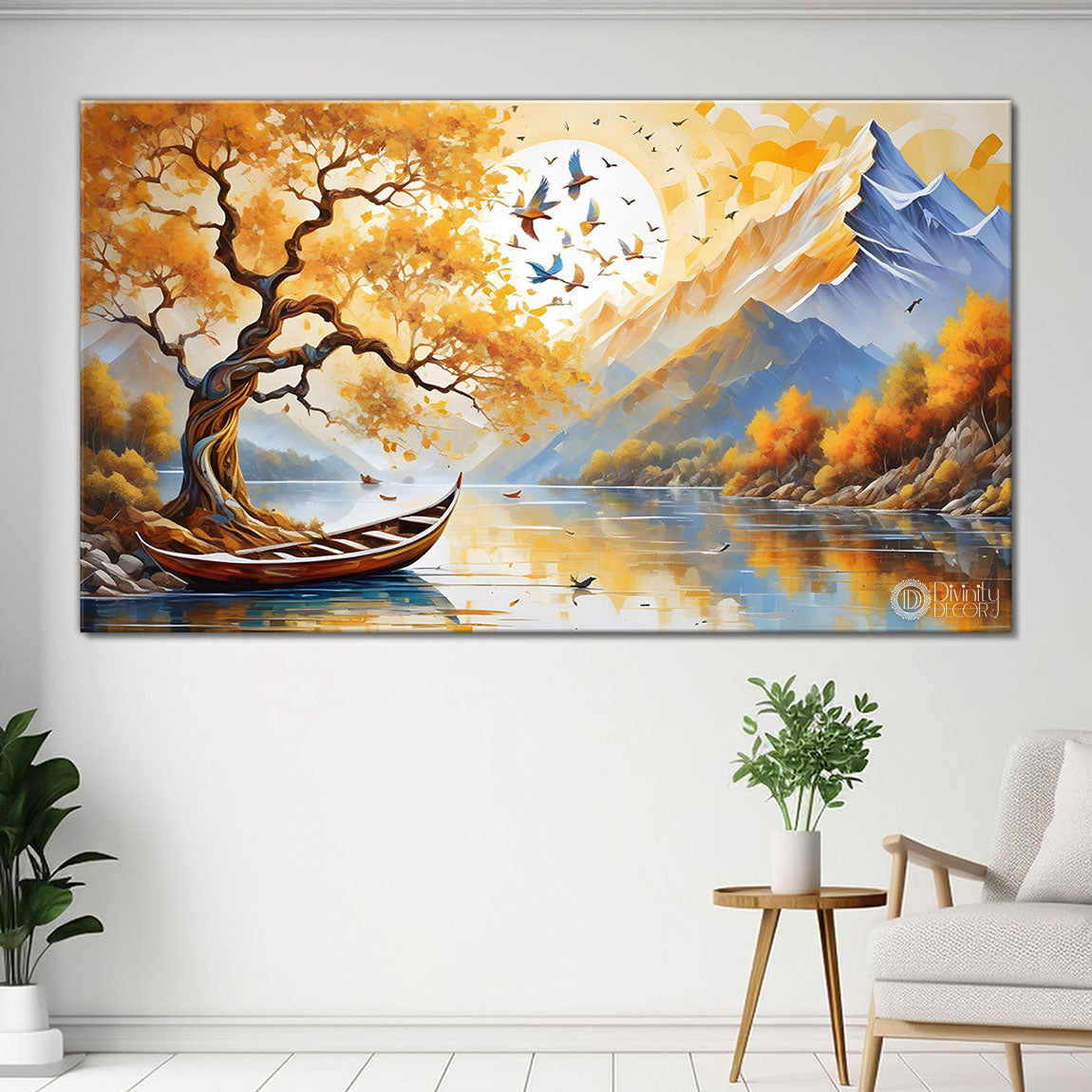 Mountains with tree and river painting Canvas Painting - Nature Art -435